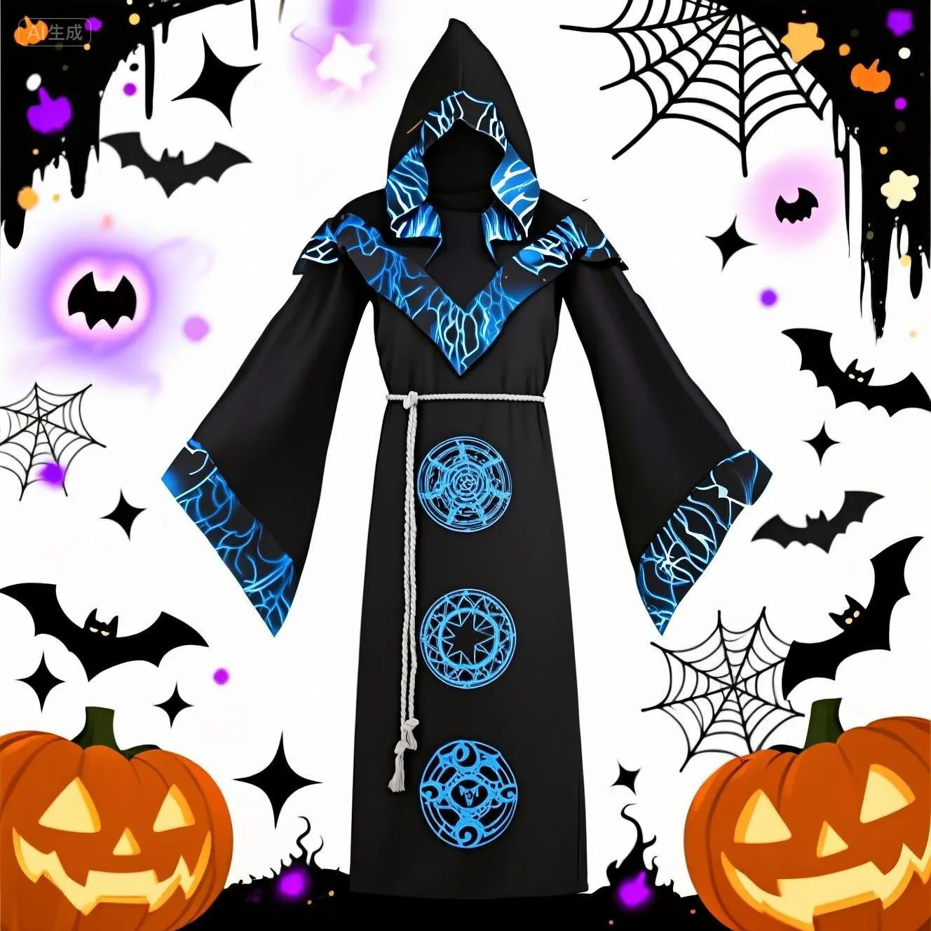 

Men Wizard Cosplay Sorcerer Robe with Hood Halloween Costume Medieval Vintage Renaissance Hooded Gown Cloak Cape for Party Satge