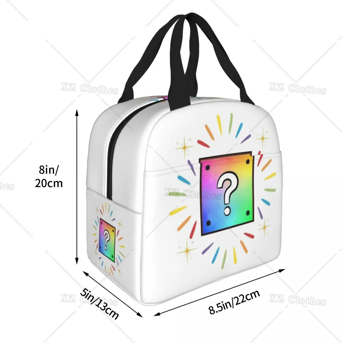 Colorful Question Block Insulated Lunch Bag Portable Container Cooler Tote Bag Lunch Box with Pocket for Women Men Beach Outdoor