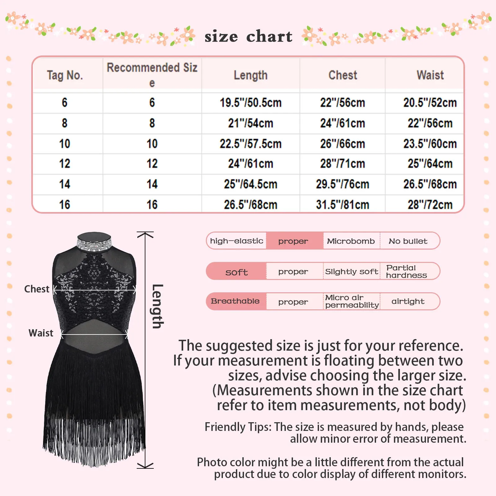 Kids Girls Latin Jazz Dance Dress Sleeveless Rhinestone Sequin Tassel Leotard Bodysuit Costume for Cha-cha Samba Performance