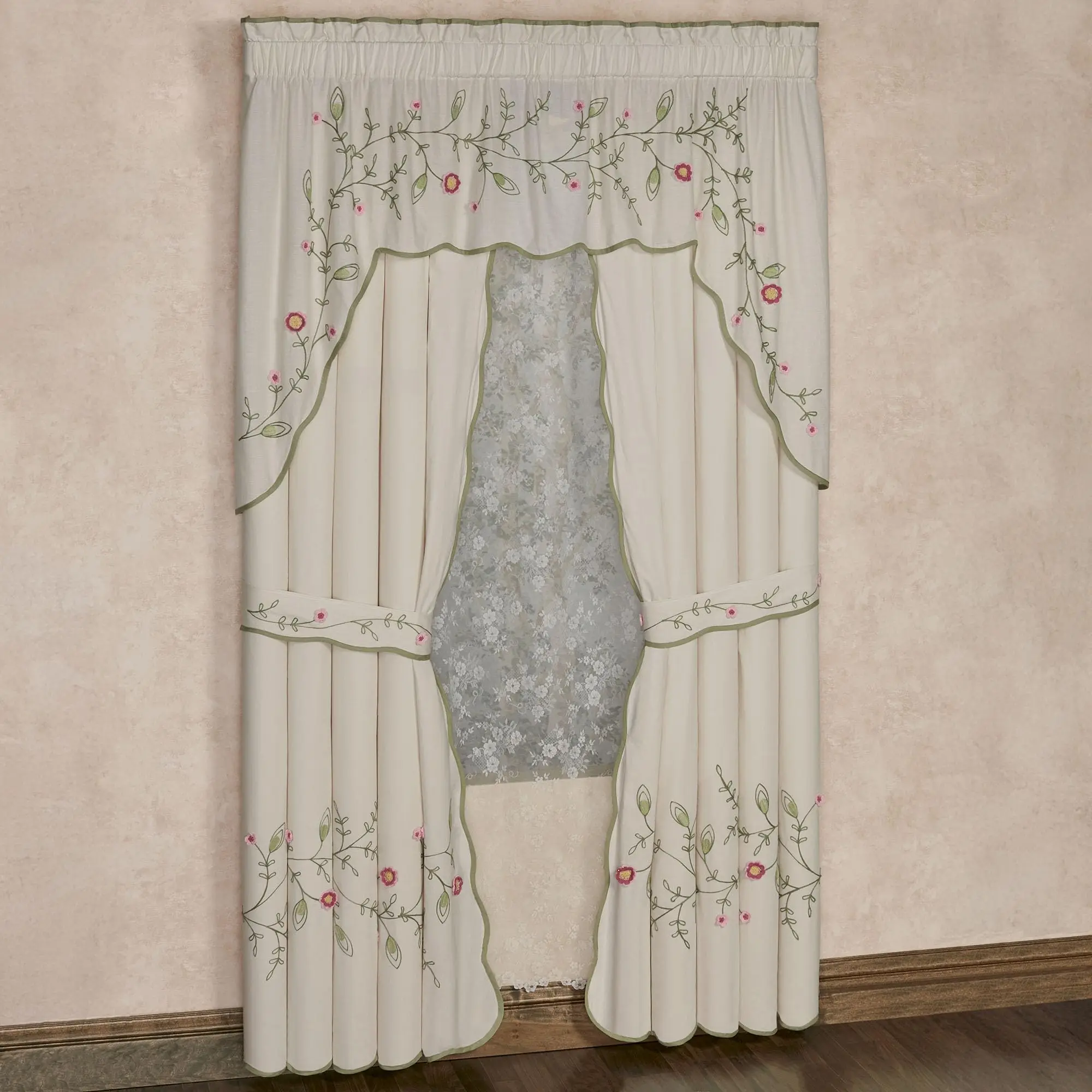 Posy Cottage Garden Contour Swag Window Valance & Curtains Set