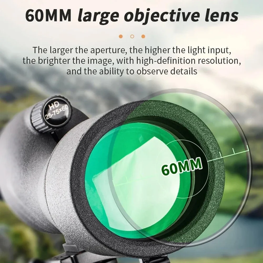 Imagem -02 - Outdoor Spotting Scope Bird Vering Scope Objective Lens Zoom Monocular 60 mm de Diâmetro 2575x Ampliação Profissional