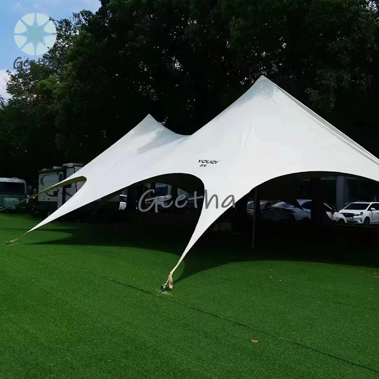 

Large Camping Custom Outdoor 30 Person Double Peaked Star Canopy Campsite Star Shade Tarp Canopy Spider Tent