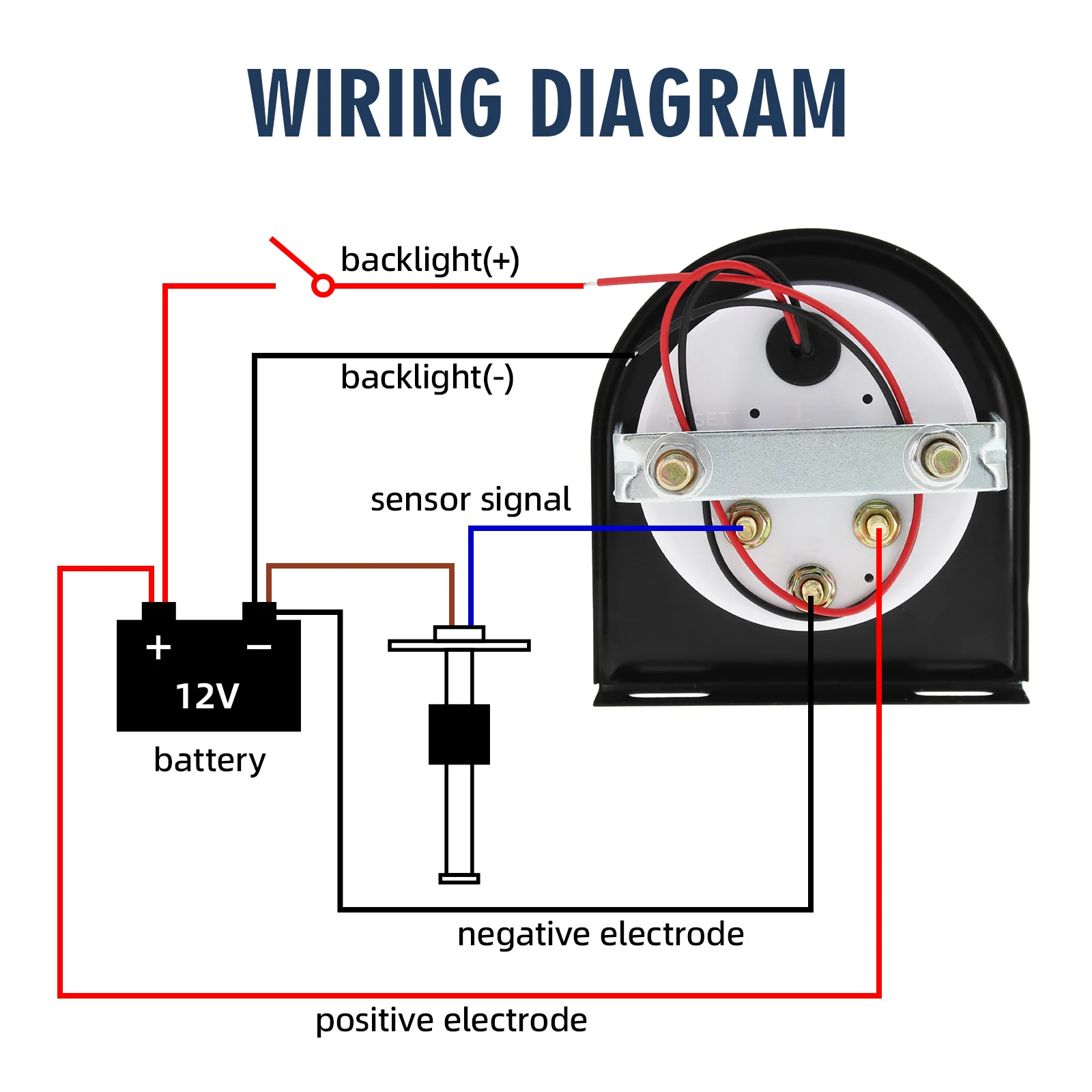 52mm Fuel Level Gauge 12V White LED Black Rim Universal Car Automotive Oil Level  Meter 240-33ohm Oil Press Water Temp Gauge view 5