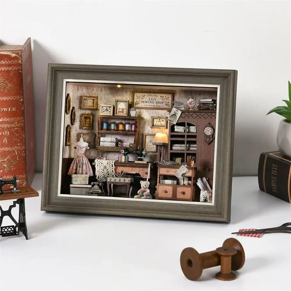 

Book Nook Kit DIY 3D Wooden Puzzle Photo Frame Ornament Bookshelf Dollhouse Model Bookend Building Home Decoration Birthday Gift