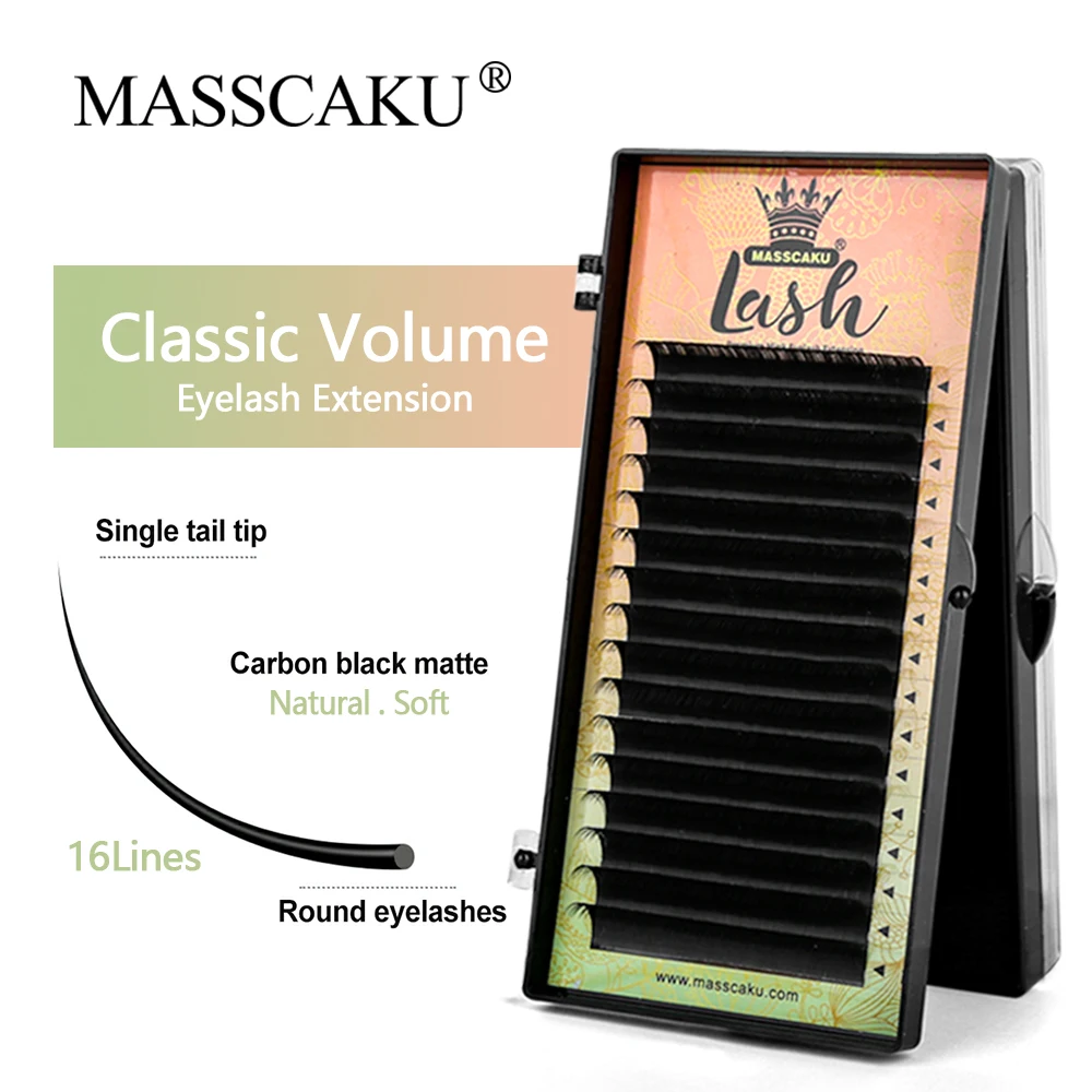 MASSCAKU 8-16mm Length Professional Natural Faux Mink Russian Volume Eyelashes Individual Eyelash Extensions Makeup Tool