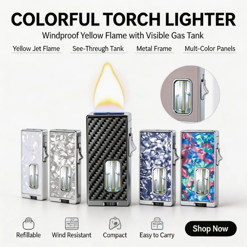Metal Intelligent Ignition Refillable Butane Gas Lighter, Wind‑Resistant With Visible Gas Window, Multiple Ignition Modes