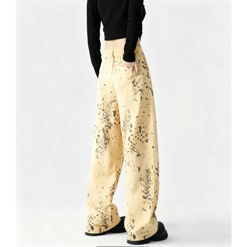 New Trendy Leopard-print Jeans for Women American Vintage All-match Wide Leg Pants Women Summer Fashion Popular Pants Women