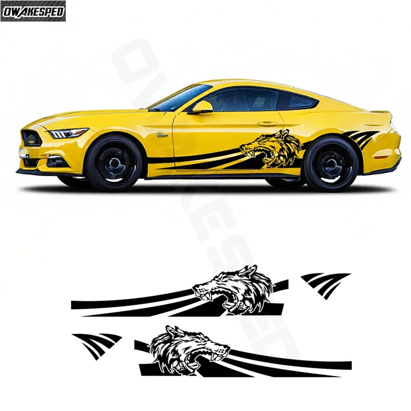 1Set Wolf Graphic Sticker Car Body Door Side For Ford Mustang Coupe GT 2015- Shelby GT500 GT350 Decor Vinyl Decals Sport Stripes