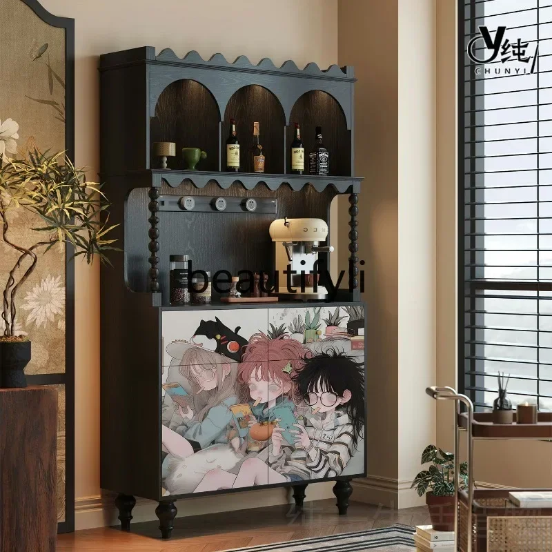 

Cream wind solid wood dining side cabinet living room integrated wine cabinet entrance decoration