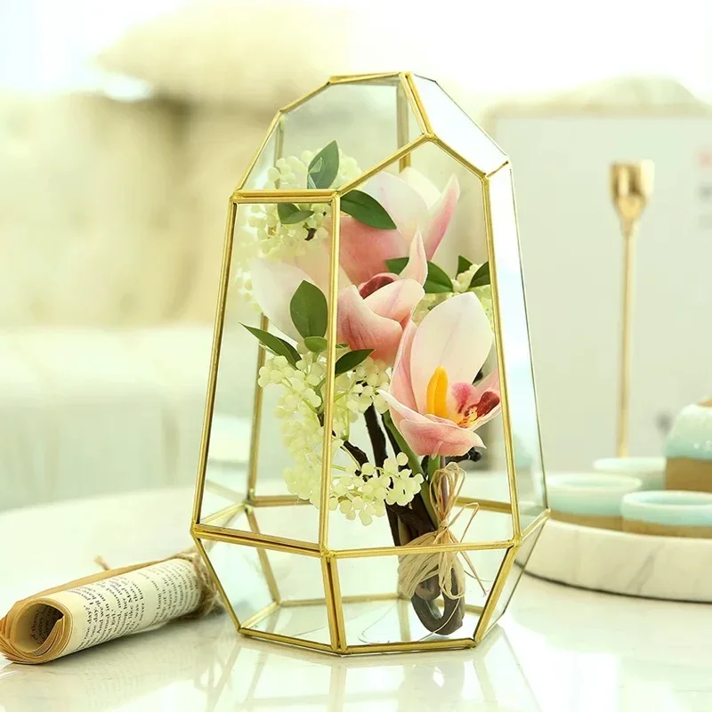 

Микро Пейзажная Ваза Шестигранная Стеклянная Консерватория с Дверцами Консервированные Цветы и Мох Прозрачный Креативный Цветочный Горшок