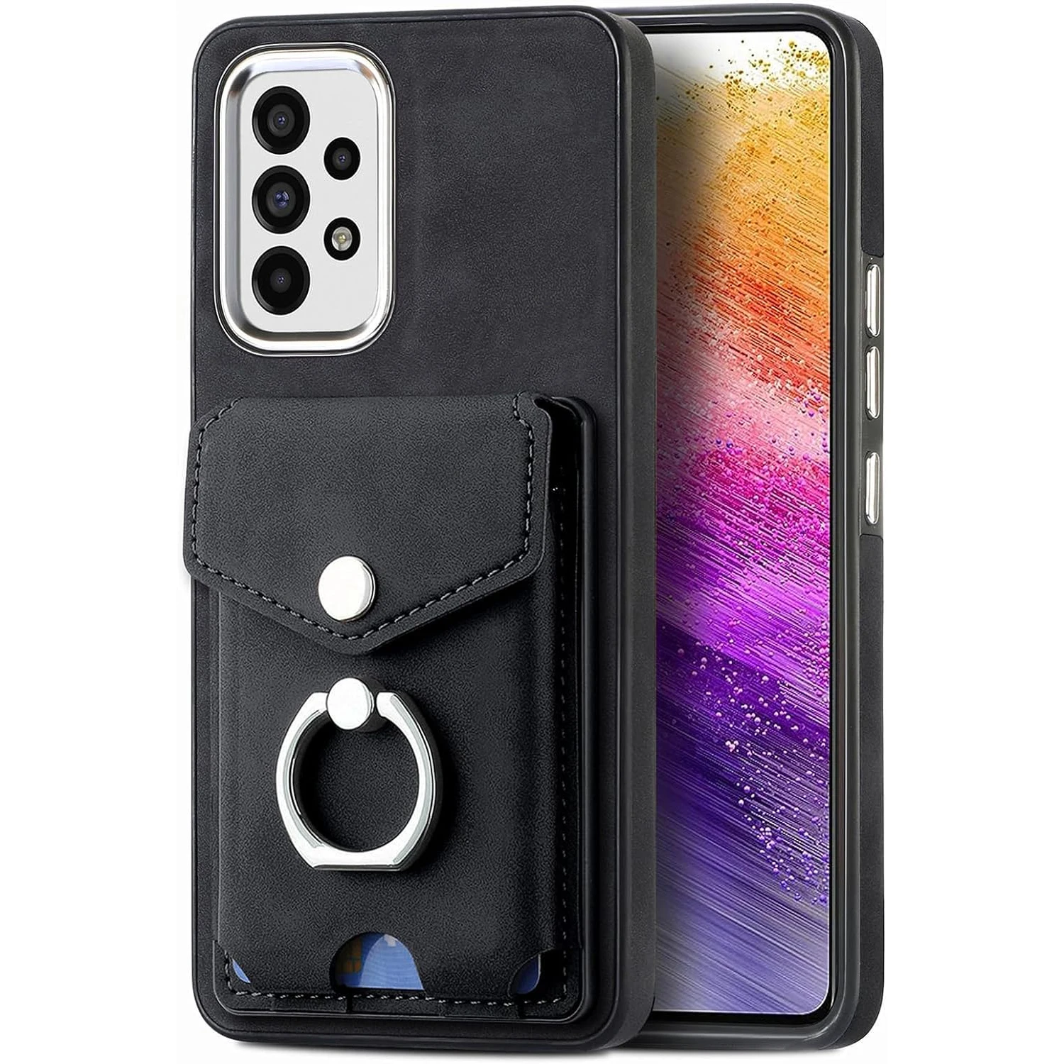 PU Wallet Case for Samsung Galaxy S24ultra/S24plus/S24 with Metal Ring Holder with Card Slot Support Magnetic Wireless Charging