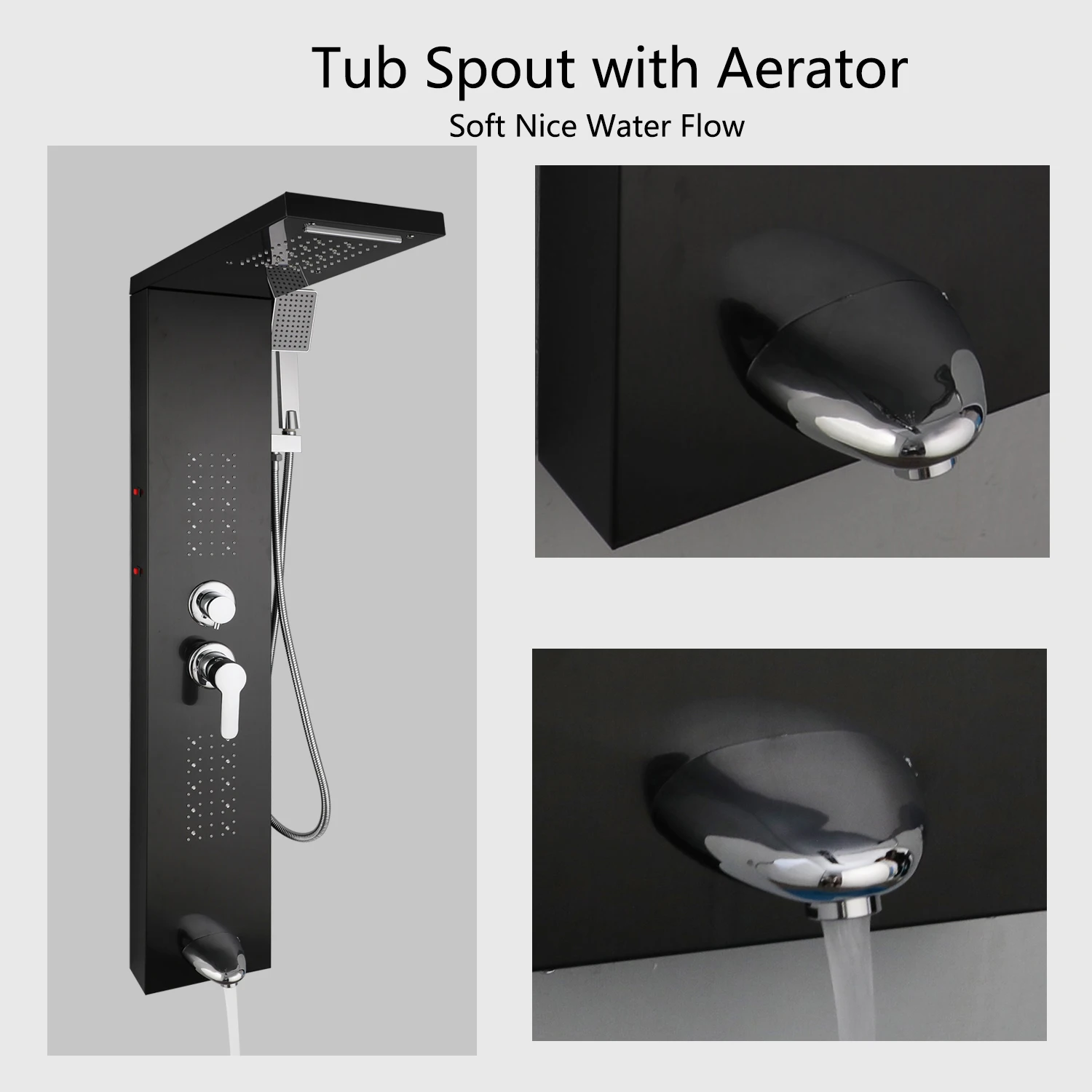 KEMAIDI Stainless Steel Shower Panel Tower System LED Shower Head 5-Function Faucet Rain Massage System with Body Jets Shower