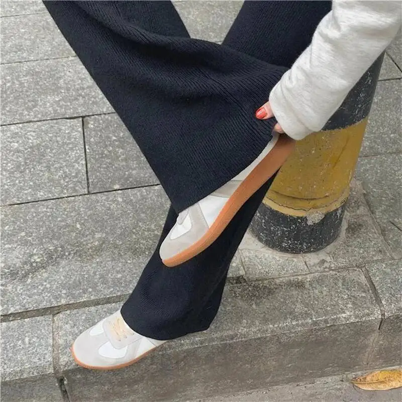 

Боковые жаккардовые вязаные прямые брюки, японские узкие женские брюки Haruka, осень-зима, высокое качество, утепленные повседневные брюки