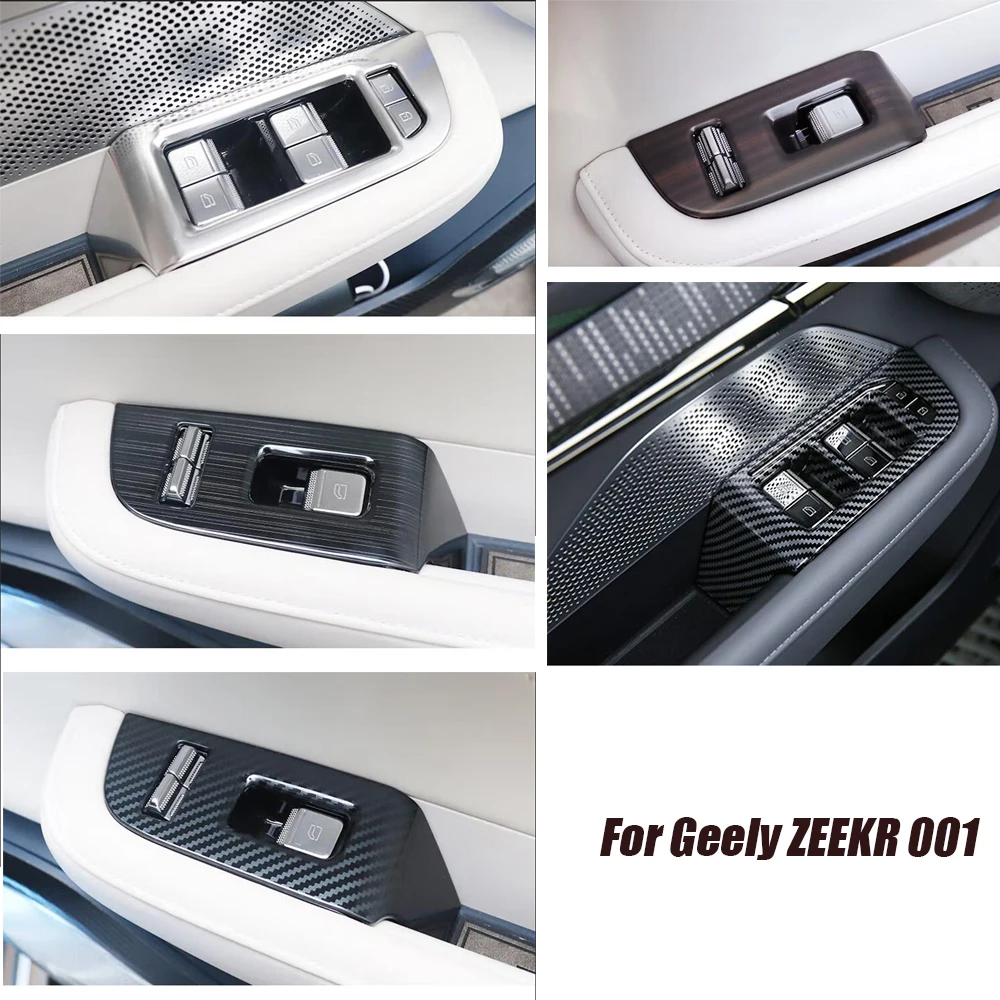 

For Geely Accessories Zeekr 001 2021 2022 Car Inner Carbon Door Handle Armrest Window Lift Panel Switch Cover Sticker Trim