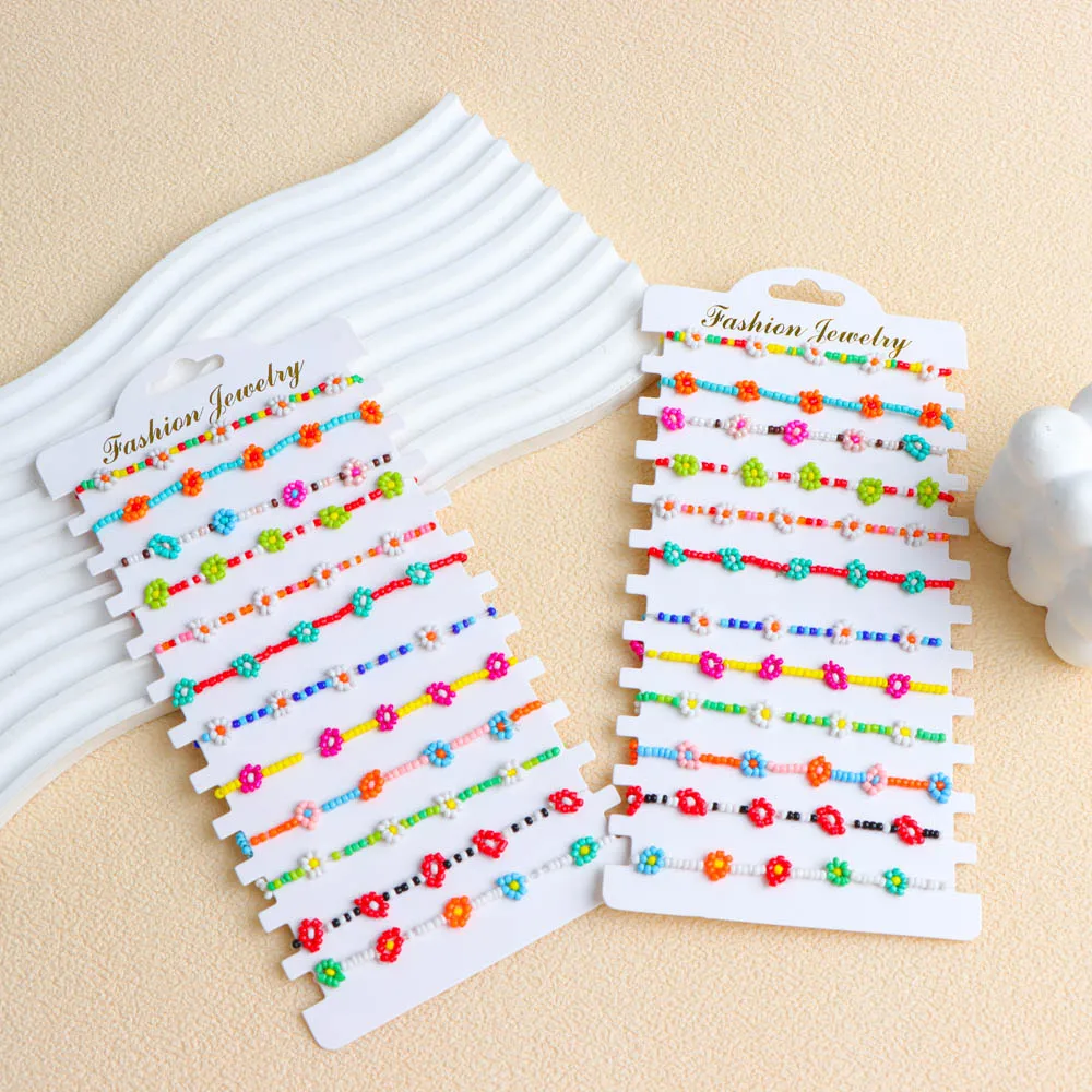 12 قطعة/الوحدة بسيطة زهرة متعدد الألوان مطاطا الدخن الخرز أساور للنساء حسن الحظ حفلة عيد ميلاد مجوهرات هدايا الصداقة #4