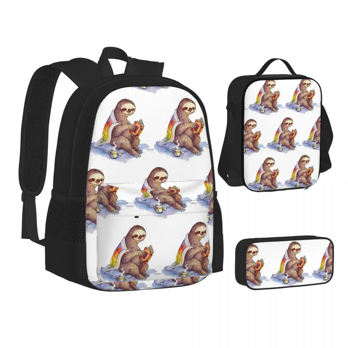 

Cozy Sloth Backpacks Students Bookbag School Bags Children Rucksack Lunch Bag Pen Bag Three-Piece Set