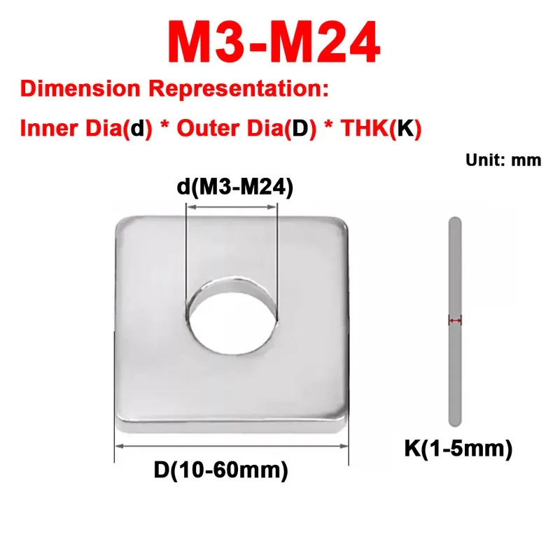 Enlarged And Thickened Square Washer 304 Stainless Steel Flat Washer M4 To M24