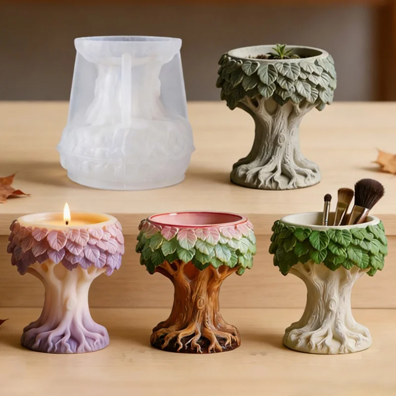 Simulation Tree Aromatherapy Candle Cup Silicone Mold DIY Handmade Concrete Gypsum Storage Box Succulent Plant Flowerpot Mold