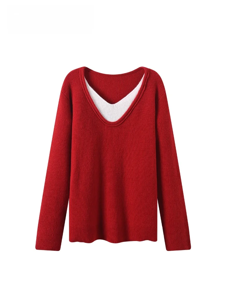 

Свитер CaraCLUB больших размеров с длинными рукавами, женский, осенне-зимний, новый, свободный, омолаживающий, имитация двухслойности, большие размеры