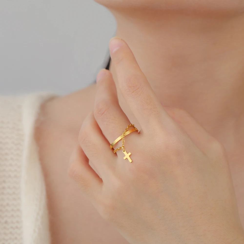 Dawapara Vintage Stern Kette Quaste Verstellbarer Ring Hexagramm Pentagramm Kreuz Charm Edelstahl Damen Schmuck – Detail 8