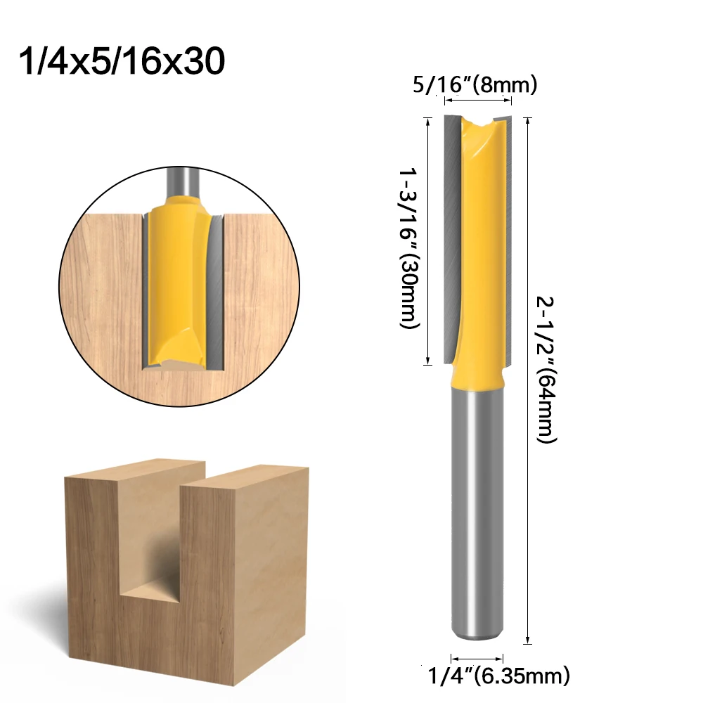 1/4 /6.35 Mm Shank Straight Bit Hardmetalen Enkele Dubbele Fluit Router Bit Hout Frees Voor Houtwerk 1 stuks