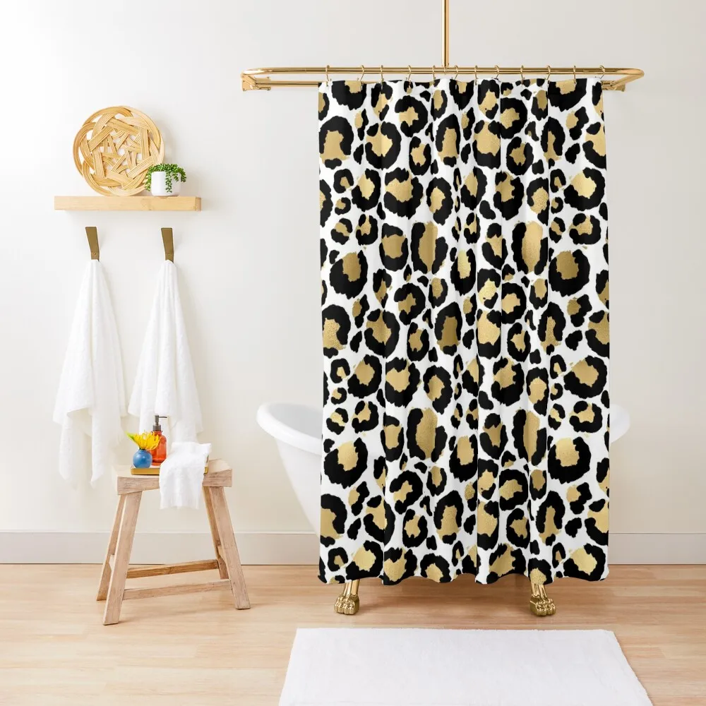 

White, Gold and Black Leopard Print Pattern Shower Curtain Luxury Bathroom Waterproof Shower For Shower Curtain