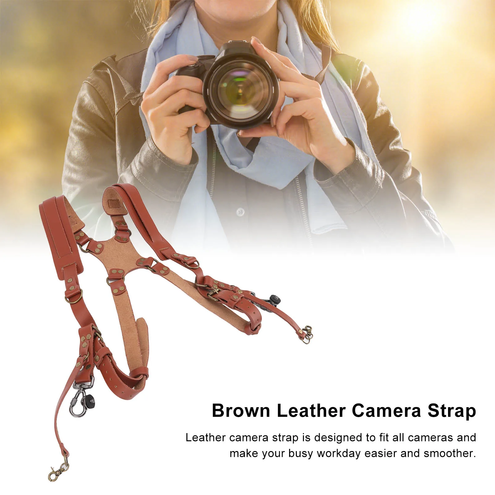 

Dual Shoulder Leather Harness Comfortable Camera Strap Accessories for 2 Cameras Brown