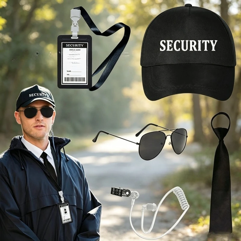 Men in Black Cosplay Costume Kit Secret Agent Dress Up Includes Sunglasses Tie Hat Earpiece Badge for Themed Party Role Play