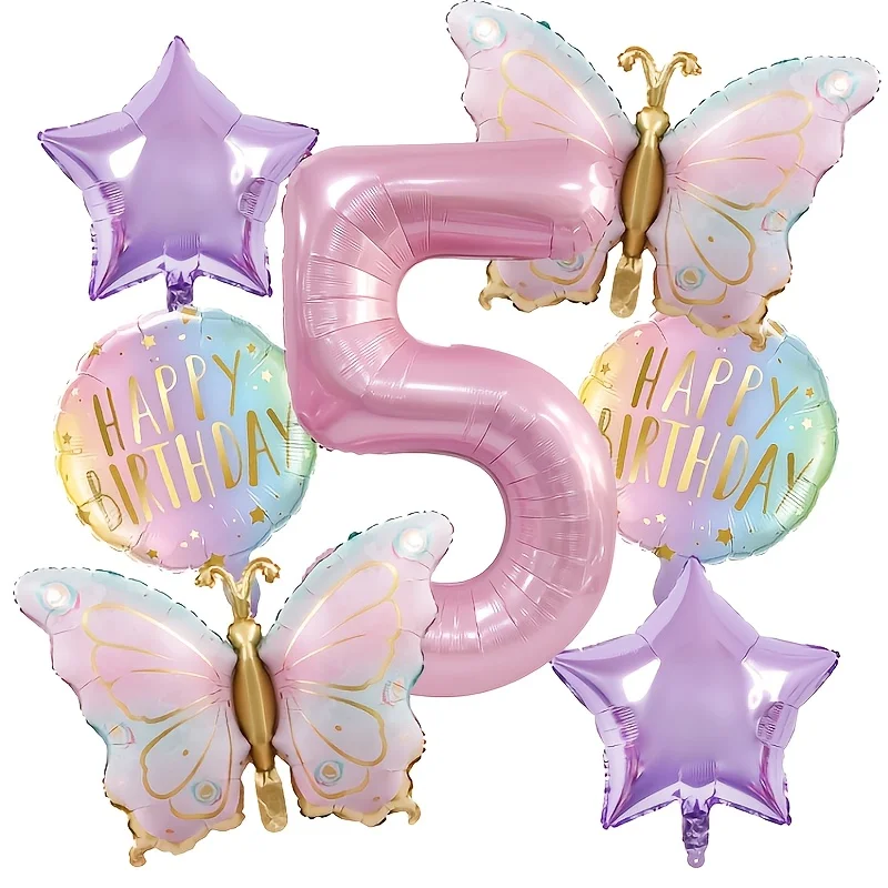 Rosa digitale Schmetterlings-Aluminiumfolienballons und violette Sternballons eignen sich für Schmetterlings-Themenpartys und Geburtstage. – Detail 6