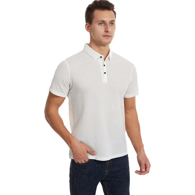 

Men's Short Sleeve Solid Color Polo Shirt Men Breathable Comfortable Elastic Top New Arrivals Casual Business Style Polo Shirts