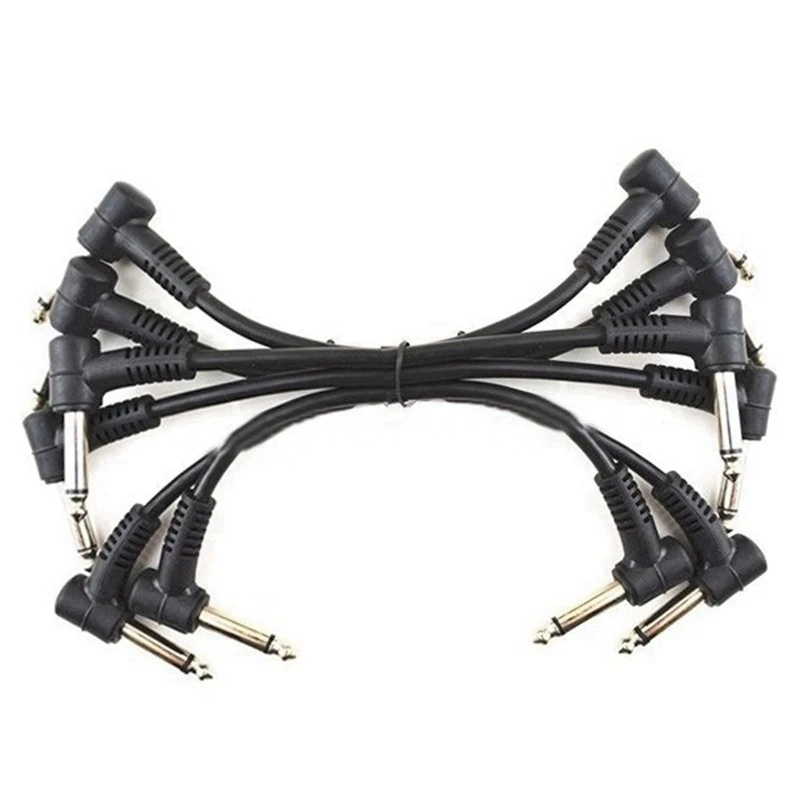 6PCS 6 Inch Guitar Patch Cables, Black Guitar Pedal Cable Effect Cable Cord, 1/4 Inch TS Right Angle Guitar Patch Cable