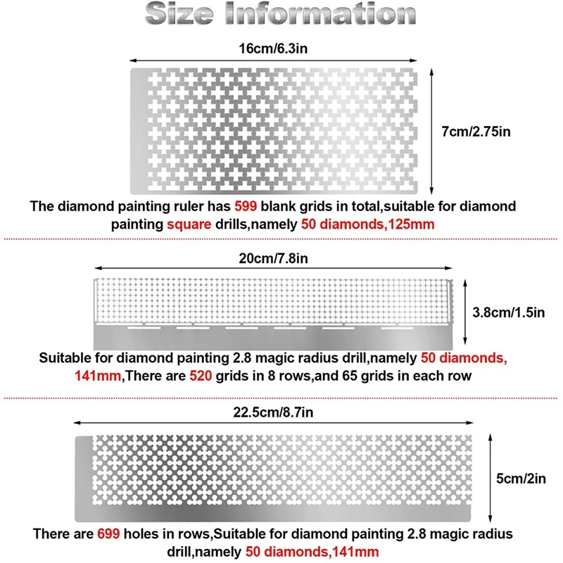 Linijka do malowania diamentowego Linijka z siatki diamentowej, 3 style 599,520 i 699 puste siatki z narzędziem do mocowania diamentowego malowania dla majsterkowiczów