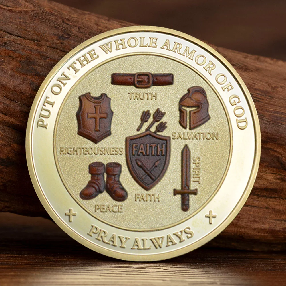 Gold Plated Pray Always Knight Collection Coin Put on The Whole of God Souvenir Coin Home Decoration