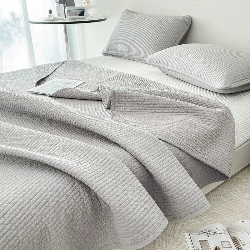 

Double-sided Cotton Quilt Set Twin/Full/Queen 3PCS/1pc Quilted Bedspread & Blanket for Bed Solid Coverlet All Season Bed Cover