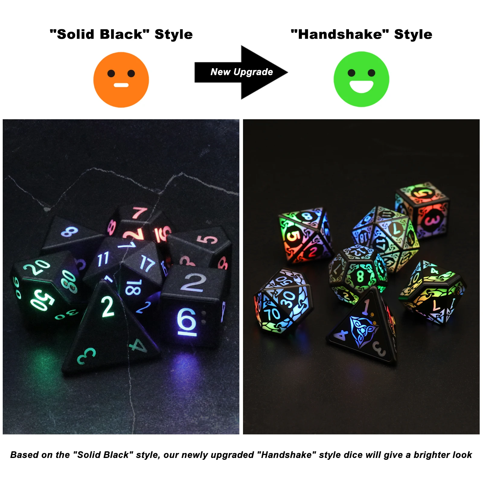 DND Dice Rechargeable with Charging Box, 7 PCS LED Electronic Dices for Tabletop Games D&D Dice 3-Color Glow