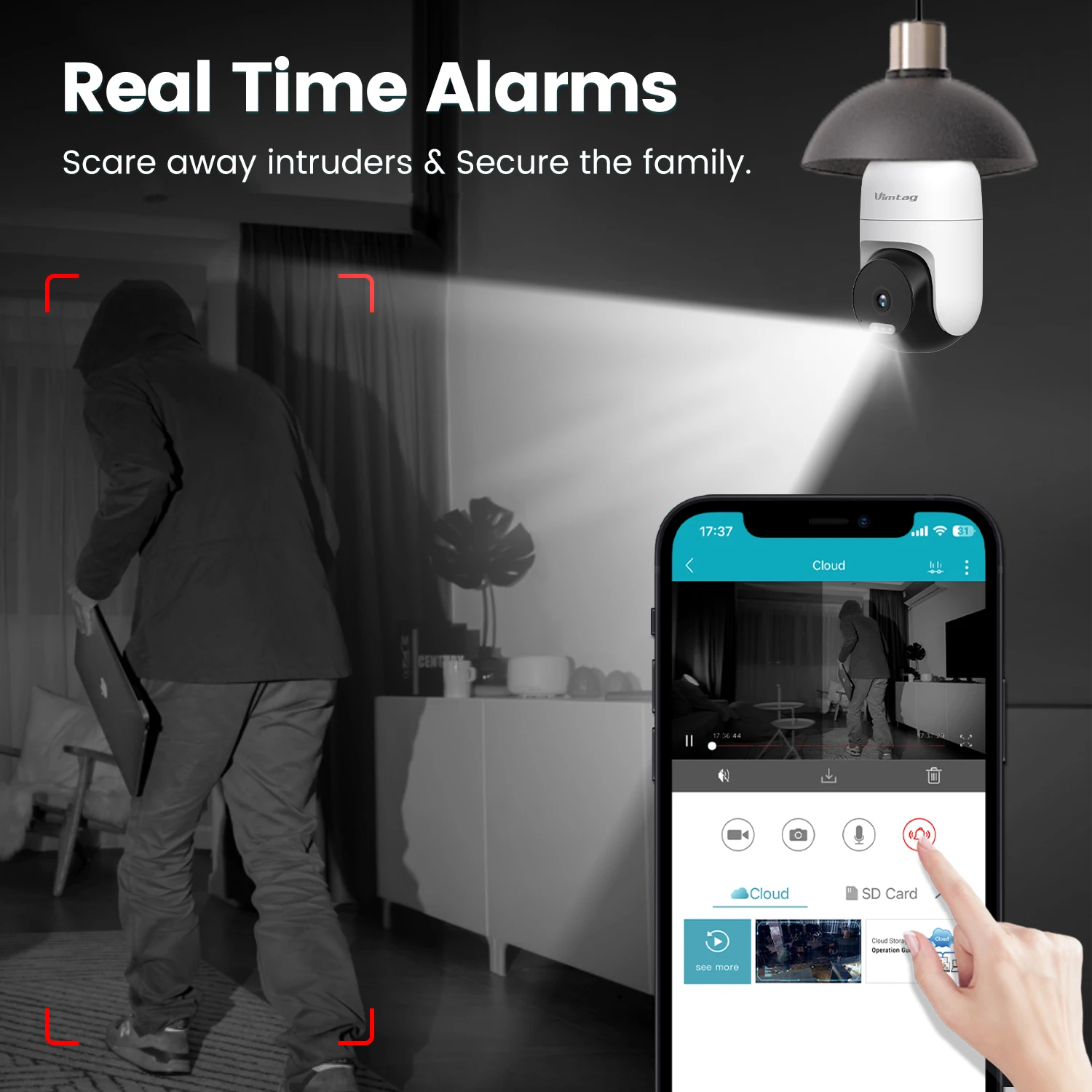 Sicherheitskamera WIFI für den Außenbereich, VIMTAG 4K wasserdichte CCTV-Überwachungskamera 360° PTZ / PIR Smart Light / Farbnachtsicht / Auto