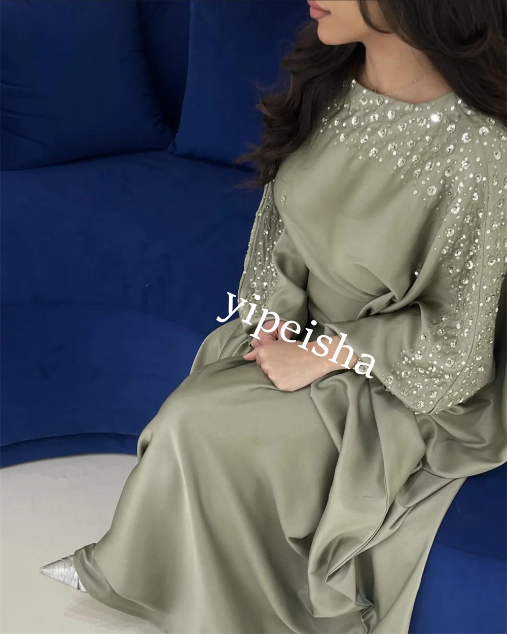 Jiayigong  Charmeuse Sequined Prom A-line O-Neck Bespoke Occasion Gown Long Dresses Saudi Arabia