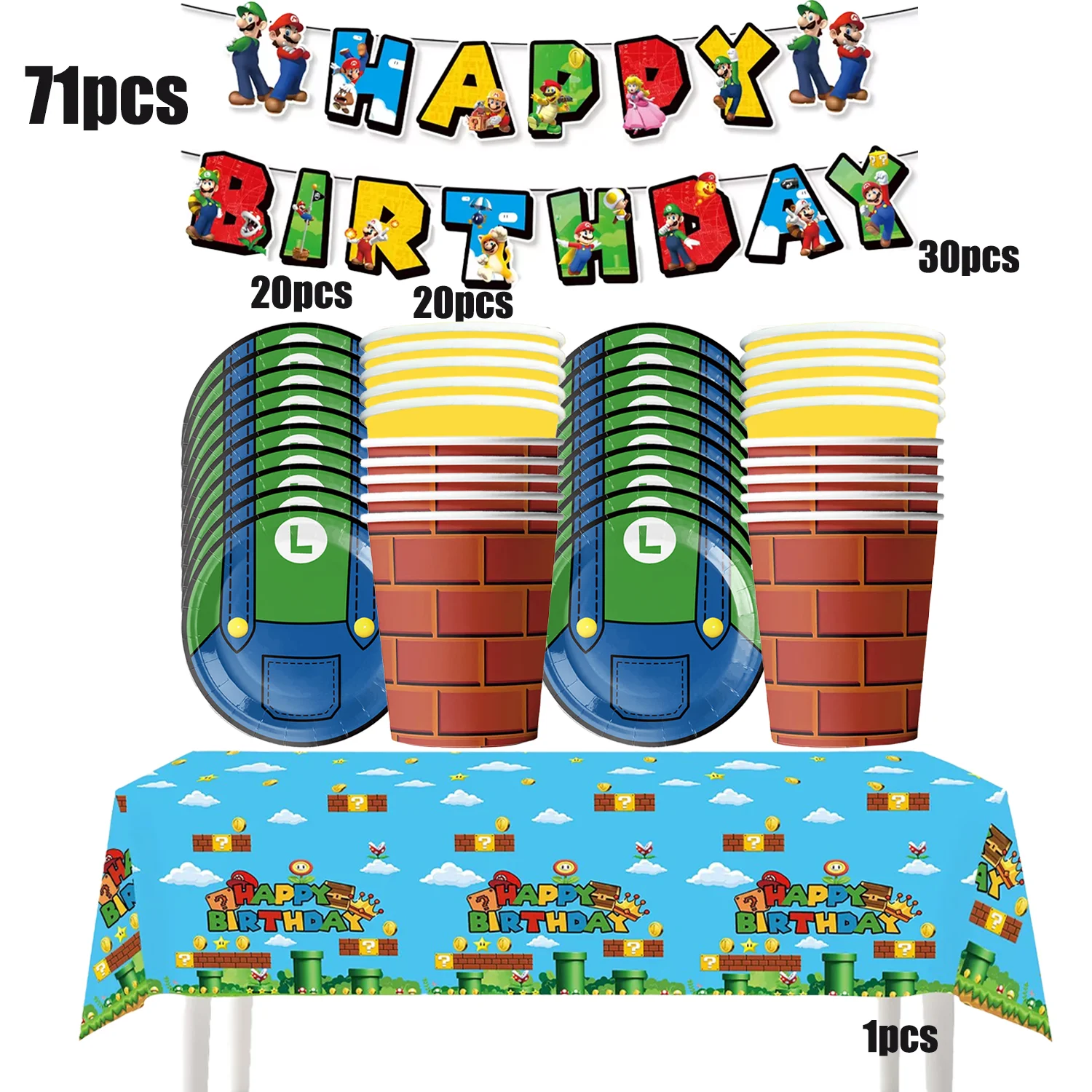 

Super Mario Bros Birthday Decoration Cartoon Disposable Tableware Set Tablecloth Plate Gift Bag Kids Boys Favor Party Supplies ﻿