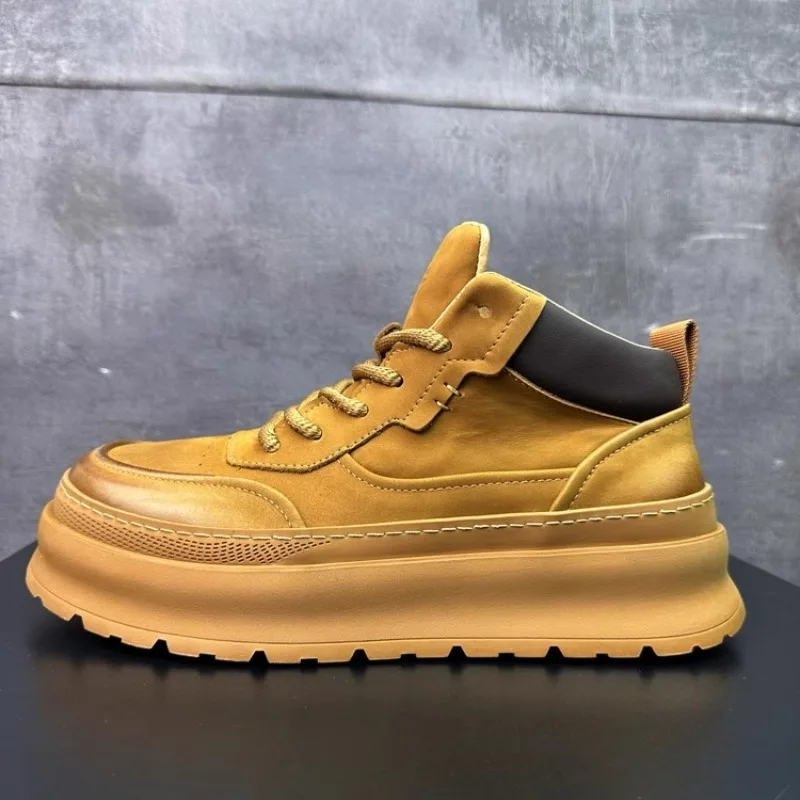 

New Design Men Casual Shoes Genuine Leather Thick Bottom Skateboarding Shoes Street Fashion Sneakers Outdoor Sports Shoes