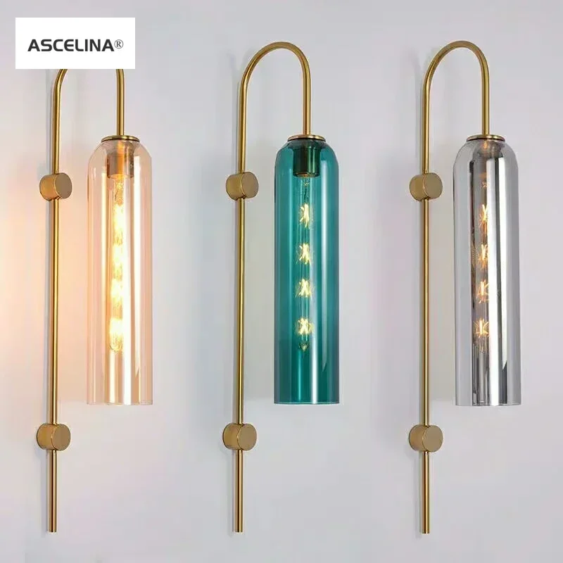 Nordic LED E27 glass wall lamp modern gold curved tube macaron wall lamp for bedroom living room loft dining room indoor lightin