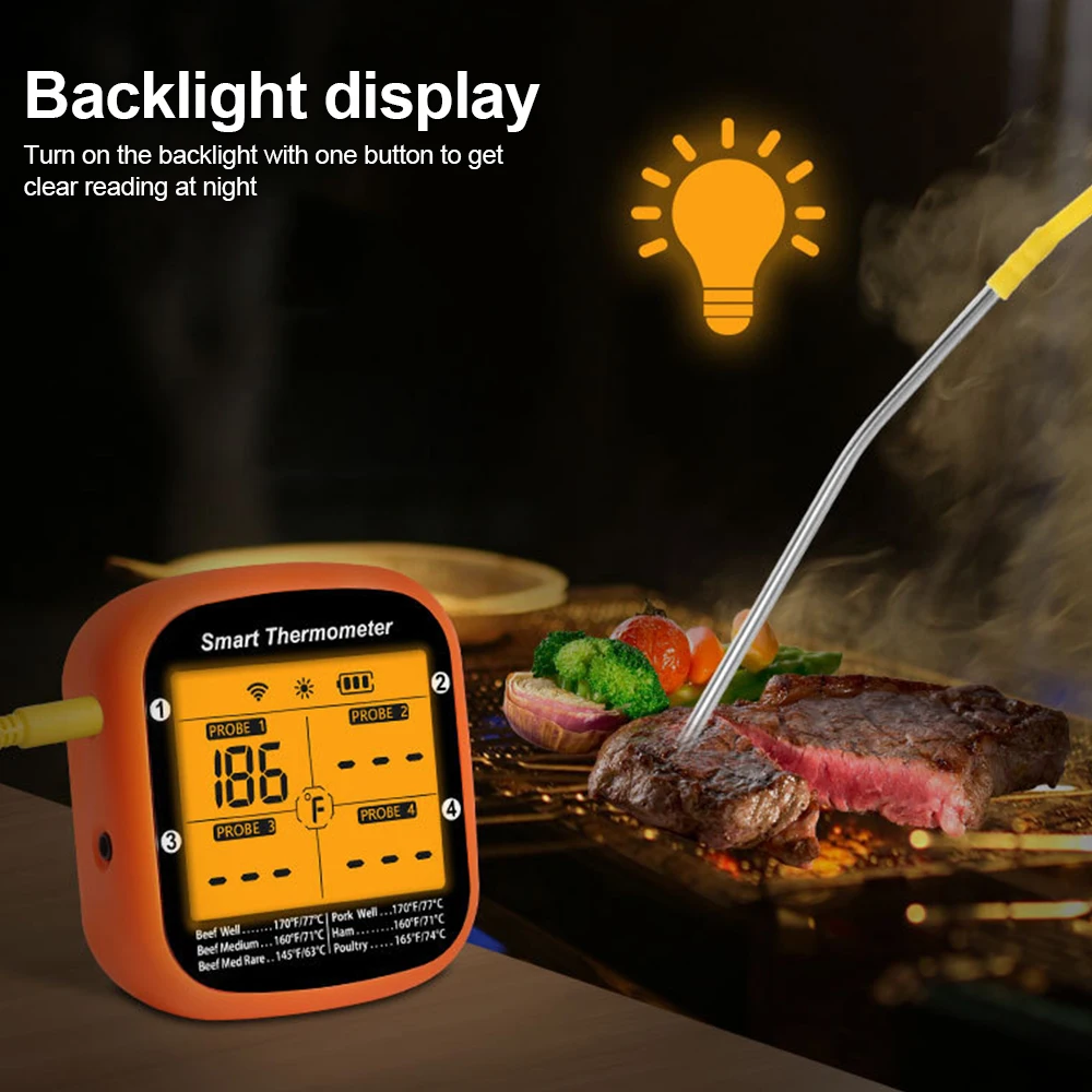 Smart Meat Thermometer Digital Wireless Dual Probes  Instant Read Food Thermometer APP Control w/ Timing Alarm Grill Thermometer