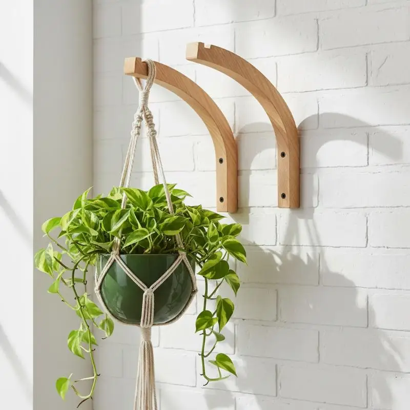 2026 NEW Natural Wood Wall Mount Flower Pot Hanger Bracket Hook For Plant Lantern Wind Chime Balcony Home Indoor Decor Accessory