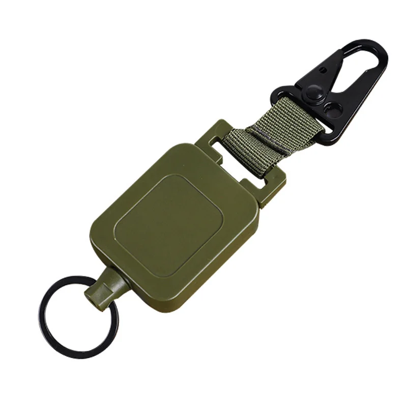 Tactical Retractable Steel Wire Keychain Work ID Badge Holder Key Clash Hook Carabiner Hanging Belt Clip Travel Hiking Backpack