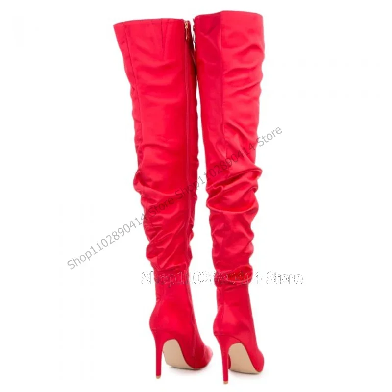 الأرجواني الأحمر الوردي مطوي تصميم أشار تو الأحذية الجانب سستة النساء أحذية رقيقة عالية الكعب موضة الحفلات 2023 Zapatos Para Mujere