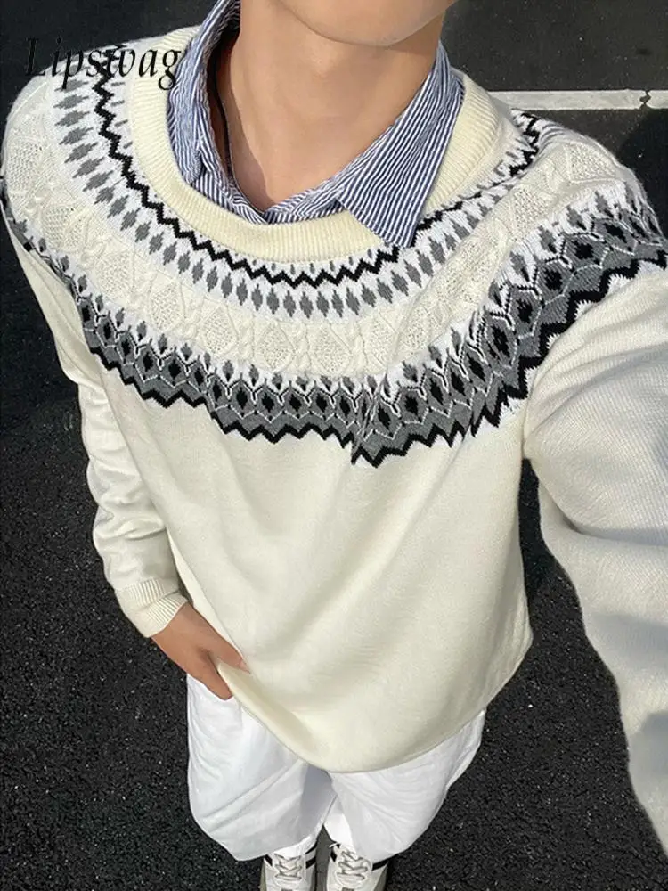 

Casual O Neck Knitted Jumper Tops Mens Autumn Vintage Crochet Knitting Sweaters Men Winter Outdoor Fashion Long Sleeve Sweater
