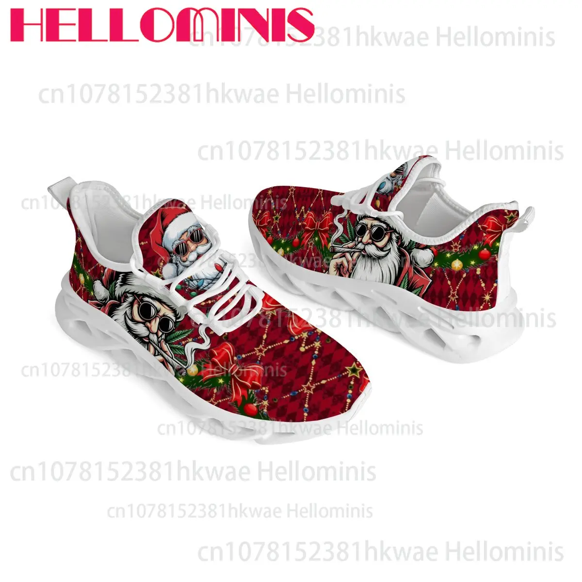 Christmas Red Checkered Retro Pattern Unisex Adult Couple Easy To Wear Low Top Sneakers Lightweight Wear-resistant Casual Shoes
