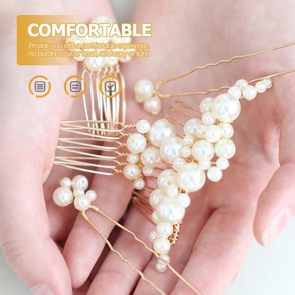 

3 Pcs Pearl Hair Accessories for Wedding Bridal Women Side Combs Manual Headpieces