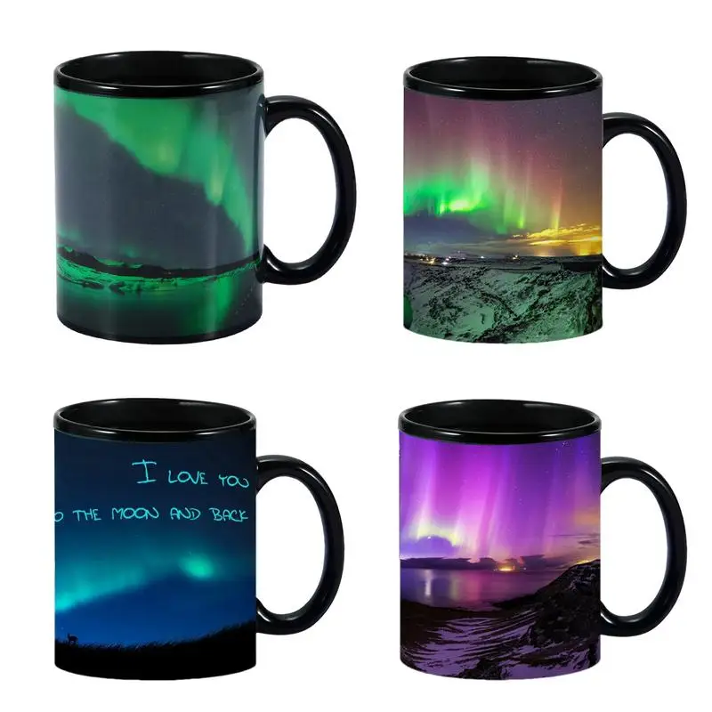 Color Changing Coffee Mugs Ceramic Hot Tea Cups Northern Lights Design Ceramic Mug Heat Sensitive Magic Mug For Home supplies