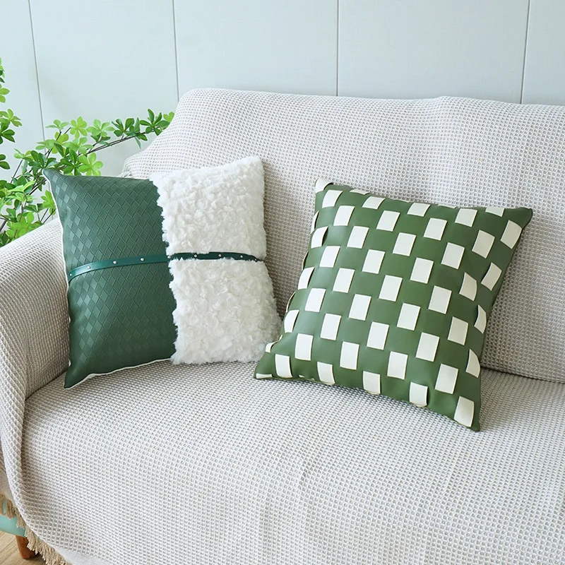 

Modern Luxury Dark Green PU Leather Pillow Cover Decorative Pillow Case for Sofa Fashion Cushion Cover for Bed Home Decoration