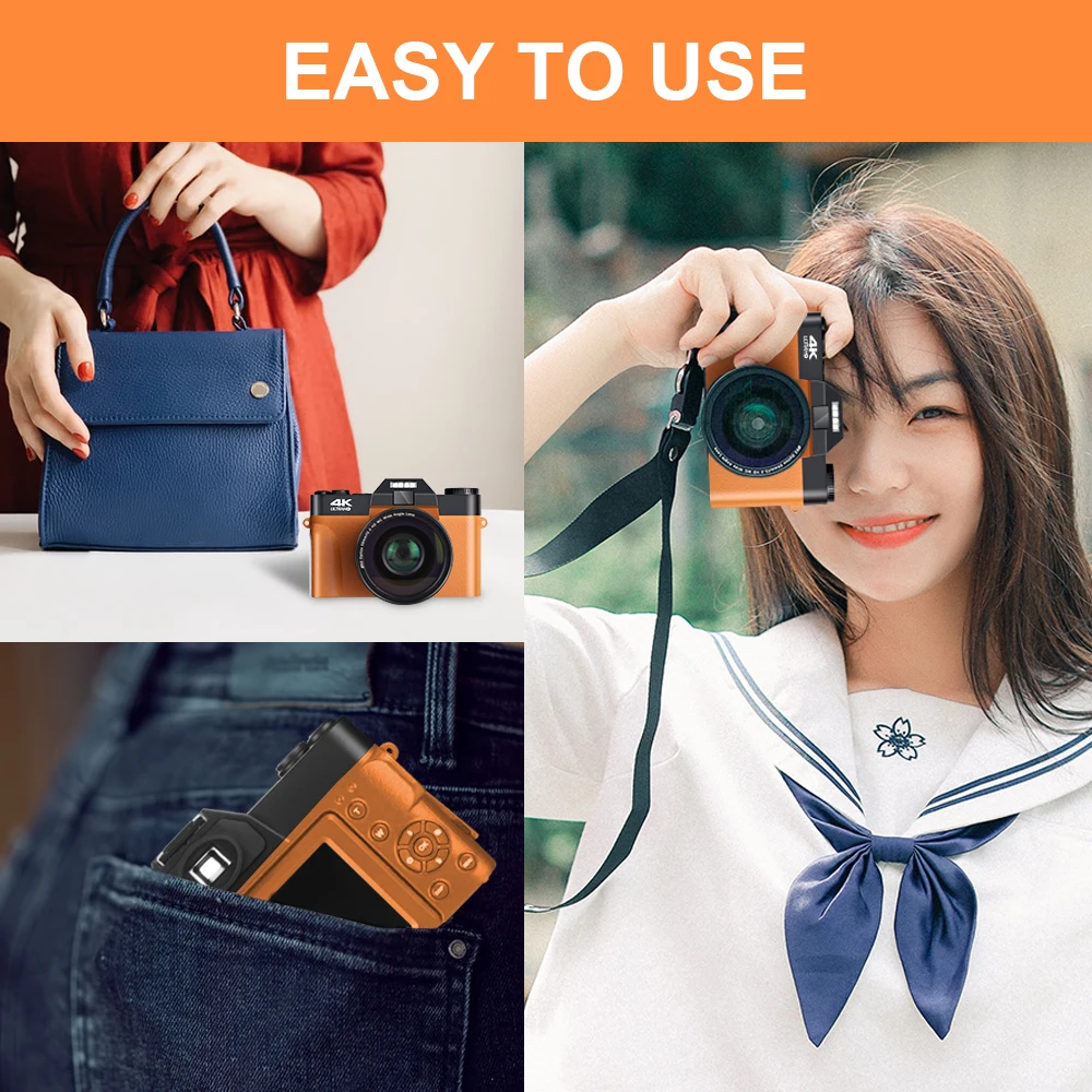

48MP Vlogging Camcorder 4K Digital Camera for YouTube WIFI Portable Handheld Digital Camera 16xZoom Time-lapse Slow Motion